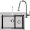 CECIPA 68x48 cm Lavello Cucina con Arco Rubinetto Cucina Estraibile, Lavandino Cucina 1 Vasca in Acciaio Inox con Dispenser Sapone per Mobile da 70 cm