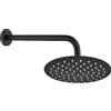 Inbagno Set doccia nero opaco con braccio 33 cm e soffione tondo 25 cm, ultra slim in acciaio INOX con ugelli anticalcare