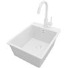 PRIMAGRAN Lavandino da Cucina Tutto Bianco 38x50cm, Lavello in Granito a 1 vasca + Rubinetto 32x20cm + Set di accessori, Lavabo da Cucina Incasso al Mobile 40cm - Riga S048