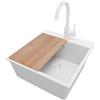 PRIMAGRAN Lavandino da Cucina Tutto Bianco 48x50cm, Lavello in Granito a 1 vasca + Rubinetto 32x20cm + Set di accessori, Lavabo da Cucina Incasso al Mobile 50cm - Riga S262