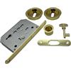 DACAN PROTECTION Kit Tondo con Serratura e Chiave per Porte Scorrevoli - Zama, Foro Ø48mm, Maniglia con Serratura, 2 Vaschette + Ditale di Trascinamento - Design Moderno, Sicuro e Facile da Installare (Ottone)