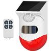 RANRAO Allarme con sensore di movimento solare, senza fili, rilevatore di movimento a infrarossi, allarme acustico da esterno 120 dB con telecomando
