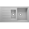 PRIMAGRAN Lavello da Cucina Grigio 90x50cm, Lavandino in Granito a 1,5 vasche + Sifone Classico, Lavabo da Cucina Incasso al Mobile 60cm - Copenhagen Duo S005