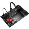 Generic Lavello da cucina Lavelli da cucina, Nano lavello in acciaio inossidabile, Lavello a vasca singola grande, Postazione di lavoro con rubinetti estraibili (Colore: nero, Dimensioni: 55 x 45 cm