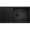 PRIMAGRAN Lavello da Cucina Tutto Nero 90x50cm, Lavandino in Granito a 1 vasca + Sifone Classico, Lavabo da Cucina Incasso al Mobile 60cm - Ibiza S050