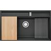 PRIMAGRAN Lavello da Cucina Grafite 88x53cm, Lavandino in Granito a 1 vasca + Sifone Classico, Lavabo da Cucina Incasso al Mobile 90cm - Oslo 90 Pocket S457