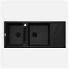 BB BuyBath Lavello cucina in granito con 2 vasche e gocciolatoio 116x50 cm nero - Vora