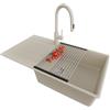 PRIMAGRAN Lavandino da Cucina Beige 90x50cm, Lavello in Granito a 1 vasca + Rubinetto 40x20cm + Set di accessori, Lavabo da Cucina Incasso al Mobile 60cm - Copenhagen Top S706