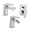 Inbagno Set rubinetti miscelatori per lavabo bagno, bidet e doccia ad incasso con deviatore cromati, scarico click clack incluso, serie Kubo (Set Lavabo Bidet e Doccia incasso con deviatore)