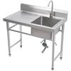 unkonwcy Lavandino da cucina a destra, in acciaio inox, con bussare, per cucina, da giardino, da campeggio, 1 bacino da 100 x 60 cm