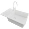 PRIMAGRAN Lavandino da Cucina Tutto Bianco 78x50cm, Lavello in Granito a 1 vasca + Rubinetto 32x20cm + Set di accessori, Lavabo da Cucina Incasso al Mobile 60cm - Copenhagen Top S578
