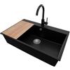 PRIMAGRAN Lavandino da Cucina Nero 78x50cm, Lavello in Granito a 1 vasca + Rubinetto 32x20cm + Set di accessori, Lavabo da Cucina Incasso al Mobile 80cm - Riga S439