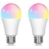 Fangxuee 2 Pezzi Tuya Smart E27 Smart Bulb, Lampadina WIFI Dimmerabile, Controllata da RGBCW A Risparmio Energetico, Regolazione 'Intensità e del Colore 18W