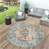 Paco Home Tappeto per interni ed esterni Modern Orient Print Tappeto da terrazza Turchese Dimensioni Ø 200 cm Rotondo