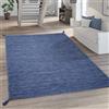 Paco Home Tappeto soggiorno moderno tinta unita con frange Tappeto in cotone intrecciato blu Dimensioni 160x220 cm