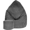 Dreamroots Bean Bag 80x80x120cm Beanbag con schienale e sgabello e copertura Cuscino da terra Chill Sack Bubibag Beanbag Granito Grigio