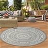 Teppich-Traum Tappeto rotondo per esterni con motivo etnico - Intramontabile grigio e bianco, elegante e resistente alle intemperie Dimensioni - 120 cm rotondo