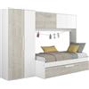 Vente-unique Letto estraibile 2 x 90 x 200 cm - Con armadio - Bianco e naturale - LUMOKA