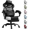 LUCKRACER sedia da gioco, sedia da ufficio con braccioli collegati, cuscino in memory foam, angolo di inclinazione di 90-155° e poggiapiedi, tessuto funzionale e resistente