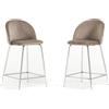 Idea New Garden Srl Set di 2 sgabelli da interno in velluto imbottito con gambe in metallo - design moderno ed elegante, ideale per isole cucina e zone pranzo - SARA XL - Tortora/Argento