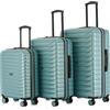 NPLE KRYPTON Set 3 Trolley Rigidi Espandibili ABS Premium 55/66/76 cm - Valigie con TSA, 4 Doppie Ruote 360°, Bagaglio a Mano, Manico Telescopico e Organizer Interno -Verde