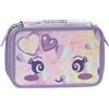 Franco Cosimo Panini MOFU MOFU - Astuccio Scuola Ufficiale Mofu Mofu, Astuccio 3 Scomparti Bambina e Bambino con Set Cancelleria, Penne Cancellabili Frixion blu e rossa, e Pratica Chiusura a Zip, 20x13Hx7 cm, Lilla