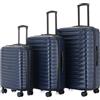 NPLE KRYPTON Set 3 Trolley Rigidi Espandibili ABS Premium 55/66/76 cm - Valigie con TSA, 4 Doppie Ruote 360°, Bagaglio a Mano, Manico Telescopico e Organizer Interno -Blu