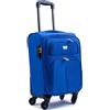 R.Leone Valigia adatto easyjet 45X36X20 Trolley Espandibile bagaglio a mano 4 ruote in stoffa 2144 (Azzurro, XS 51X32X22 ruota smontato adatto 45x36x20 cm)