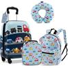 GYMAX Set Valigie per Bambini da 5 Pezzi con Trolley 38 cm, Zaino 33 cm, Cuscino per il Collo, Borsa per il Pranzo Isolata, Etichetta per Bagagli, per Viaggio Scuola (Auto)