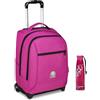 Invicta Trolley Scuola Fisso New Benin Solid, Fucsia, 2 in 1, Doppio Uso, Trolley e Zaino, Zaino Scuola Viaggio, Ragazzo e Ragazza + Invicta Borraccia, Rosa, Borraccia Termica in A
