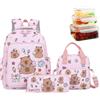 Generic Capybara - Zaino con portapranzo, set di libri in stile cartone animato, per bambini e ragazze, con astuccio e borsa per il pranzo, per scuola e viaggio, rosa, Refer to description