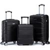 R.Leone Valigia da 1 Fino a Set 4 Trolley Rigido grande, medio, bagaglio a mano 55x40x23 cm Wizz, ITA Airways e bagaglio 45x36x20 cm EasyJet in ABS 8001 (Nero, Set 3 Pezzi XS M L)