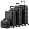 NUMADA - Set di valigie 4pzs (53/63/75cm) e borsa da toilette Nero, ABS Resistente, Leggero con 4 ruote doppie e lucchetto combinazione laterale