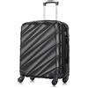 R.Leone Valigia Trolley Bagaglio a mano Rigido Ultraleggero in ABS 4 Ruote Autonome (Nero, 2130 Valigia 56x45x25cm)