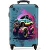 NoBoringSuitcases.com Trolley Valigia Bambini Bagaglio a Mano 55x40x20 cm (Camion Mostro Neon - Blu)