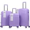 R.Leone Valigia da 1 Fino a Set 3 Bagaglio a mano 55x40x20 Ryanair, Medio, Grande Ultra Strong Antiurto Resistente Trolley rigido leggero 8 ruote in Polipropilene 8812 (Lilla, Set 3 Pezzi S M L)