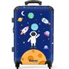 NoBoringSuitcases.com Valigia Bambini, Valigia Grande, Trolley Bambino, Valigia Per Bambini, Lucchetto TSA, Valigia Bimbo, Valigia Grande 23 kg (67 cm - 72 L), (Astronauta, piante - Blu scuro)