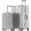 KOFA Zurich - Set di 2 valigie in alluminio, M-55 cm e XL-75 cm, telaio rigido trolley, carry-on + valigetta per check-in, con 4 ruote e doppia serratura TSA 35L + 94L, argento, 55x37x23 cm /