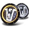 MOVOTOR - Faro LED da 17,8 cm con indicatore di direzione ambra, tipo V, DRL bianco, abbaglianti e anabbaglianti, compatibile con Defender 90 110, Jeep Wrangler JK, TJ, CJ, Miata mx5, mk1