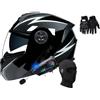 SONGDIQI Casco Modulare Moto Bluetooth Integrato, Casco Moto con Integrale con Doppia Visiera, Casco Integrato Apribile Omologati ECE(C5,S(55~56cm))