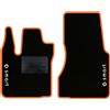 QUEMAR Tappetini Auto per Smart Fortwo 453, Bordo Arancio, 2 Loghi+Ricami | 2014-2024 / W453 / Kit Tappeti Moquette e Gomma su Misura / Set 2 Anteriori / Ricami e Colori Personalizzati / Antiscivolo