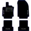 QUEMAR Tappetini Auto per Renault Clio IV, Bordo Blu, 4 Ricami | 2012-2019 / anche Grandtour / Kit Tappeti Moquette e Gomma su Misura / Set 2 Anteriori + 2 Post./ Ricami e Colori Personaliz.