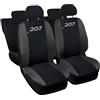 Lupex Shop Coprisedili auto compatibili con 207, Made in Italy, tessuto poliestere, set sedili completi anteriori e posteriori (Nero - Grigio Scuro)
