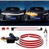 YM E-Bright Luce LED intermittente sequenziale con scansione dinamica, coperchio soft start Lampada di marcia diurna per auto, camion e SUV, ritorno bianco ambrato bicolore 12V (1 set)