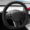 TSLDRV Coprivolante in pelle nappa per Tesla Model Y Juniper accessori 2025/Model 3 Highland accessori 2024 2025 antiscivolo traspirante volante Protector nero opaco