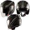 A-Pro Moto Jet Casco Scooter Visiera Doppia ECE 22-06 Certificato Nero Opaco Argento M