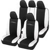Rebeca Shop Coprisedili per auto universali - Racing LS01 - schienali posteriori con 2 zip - airbag compatibili, 210 Gabardine (Nero/Bianco, Posteriori in tinta con anteriori)