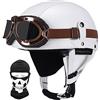CNNGU Retro Moto Casco Mezzo, Vintage Motorcycle Casco, Certificazione DOT/ECE, Occhiali Da Sole Incorporati, Con Passamontagna Maschera, Materiale ABS, Fodera Traspirante, Con Occhiali