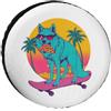Oudrspo Copriruota di scorta impermeabili con motivo retrò Palm Sunset Wolf Pizza, copriruota di scorta universali, adatti per camper, SUV, camion, roulotte, accessori