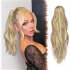 FESHFEN Ondulato Coda Capelli Extension Pinza, Coda Extension con Pinza Posticcio 50 cm Clip Coda di Cavallo Ondulata Estensioni dei Capelli Sintetici per Donne, Biondo Scuro Cenere